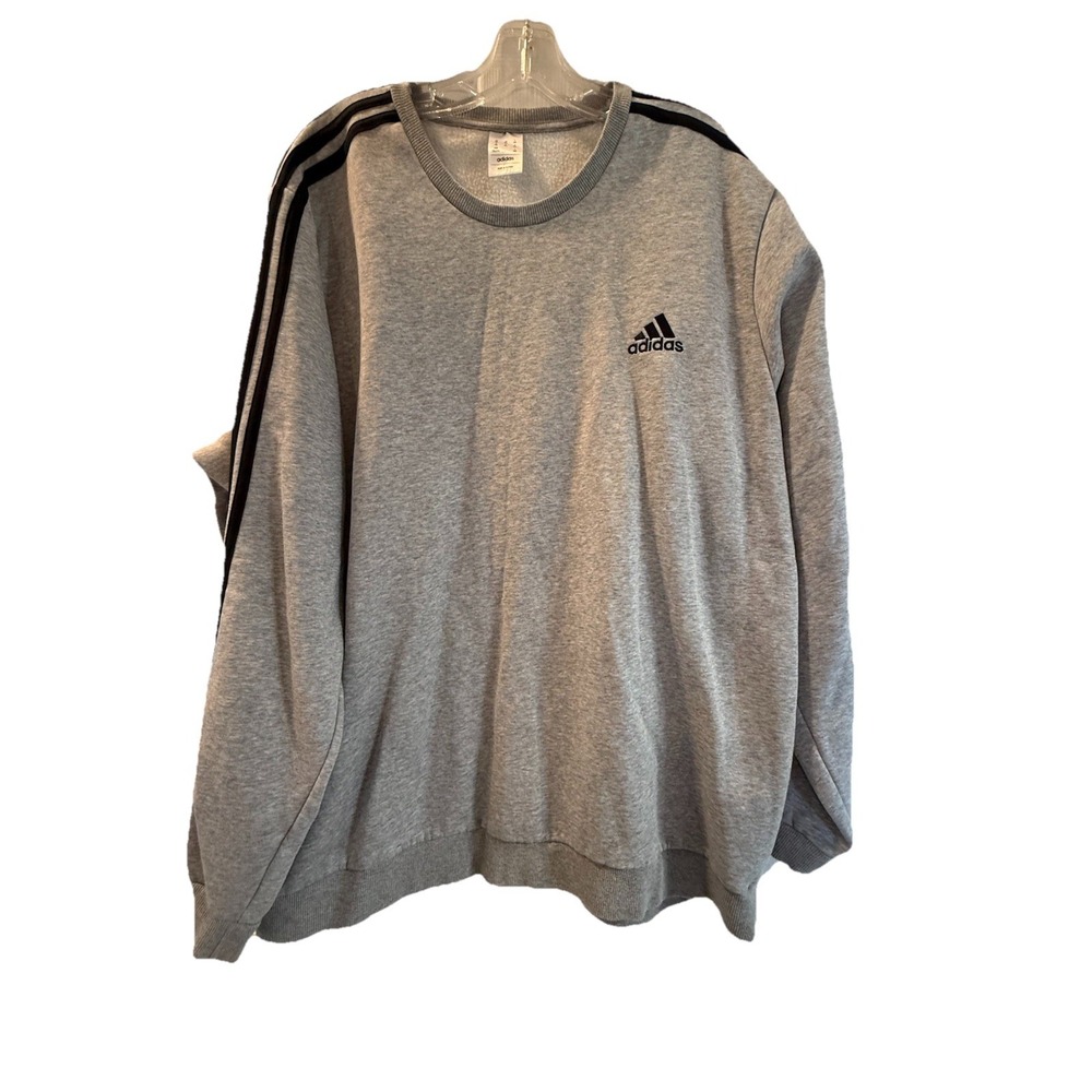 Mens Adidas Essentials 3 Stripes Fleece Pullover Sweatshirt Gray‎ Size 2 XL
